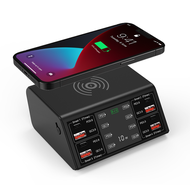 100W Multi 8 USB Charger HUB Fast Charging Station PD 27W QC 3.0 Multi USB C 15W Wireless Charger สำ
