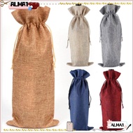 ALMA 3Pcs Drawstring Linen Bag, Champagne Pouch Wine Bottle Cover,  Gift Washable Packaging Wine Bottle Bag Wedding Christmas Party