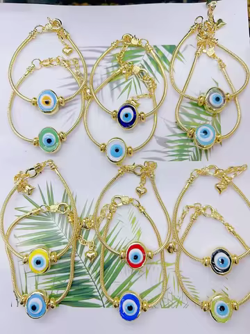 5Pcs Trendy Colorful Evil Eyes Beads Bracelet Gold Plated Snake Chain Charms Bracelet Color Eye Bead