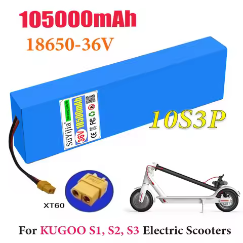 36V 10S3P 10500mAh 18650 Rechargeable Lithium-ion Battery 2000W Built-in BMS Suitable for KUGOO S1, 