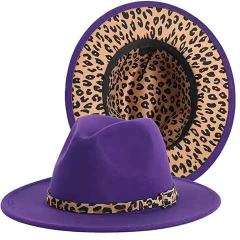 Two Tone Fedoras Jazz Hats Cowboy Hats for Women and Men Leopard Bottom Wool Felt Party Church Dress