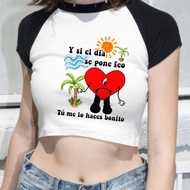 Bad Bunny crop top coquette vintage  Slim Fit Cute 2000s 2025 gyaru Aesthetic summer woman clothes