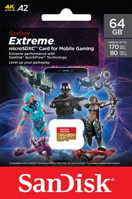 SanDisk Extreme microSDXC Mobile Gaming SKU  SQXAH 64GB V30 U3 C10 A2 UHS-I 170MB/s R 80MB/s W 4x6 M