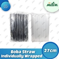 Boba Straw Individual Wrapped 27 CM (100 pcs) Black & Clear/ Milktea Straw / Sago Straw/ Pearl Straw