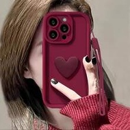 1ชิ้น เคสโทรศัพท์ลายหัวใจสีแดงเบอร์กันดีแฟชั่น 3D นูนสไตล์มินิมอล, เข้ากันได้กับ IPhone 12/13 Pro Ma