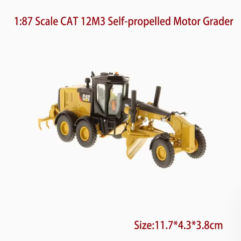 DM Diecast 1:87 Scale CAT 12M3 Self-propelled Motor Grader Alloy Engineering Vehicle Model 85520 Col
