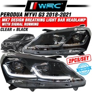 Perodua Myvi G3 2018 - 2021 MK7 Design Breathing Light Bar Projector Headlamp With Signal Running ( 