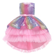 Baby girl dress rainbow sequin mesh princess dress girl tail dress infant baptism party dress flower