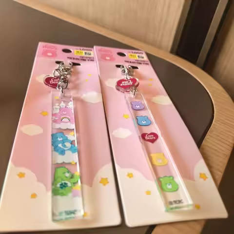 Care Bears Acrylic Long Strip Keychain, Cute Cartoon Bag Charm Pendant for Fans Gift