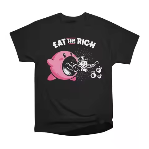 Niche Fun T-Shirt "Eat The Rich" Satirical Monopoly Print Pure Cotton Short Sleeve Couple's Set