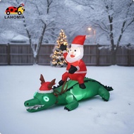 LAHOMIA Santa Riding Dinosaur Inflatable Giant Dinosaur Inflatable with Santa Outdoor Decoration Fes