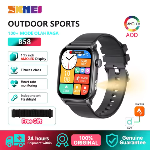 SKMEI Voice Assistant Sports Smart Watch 1.952 inch AMOLED Smartwatches For Men Women IP67 Waterproo