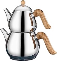 Turkish Tea Pots for Stove Top, Stainless Steel Teapot Kettle Set, Persian Samovar Style Tea Maker, 