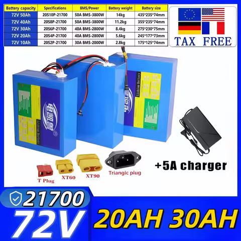 New 21700 Lithium battery 72V 20Ah 30Ah pack With 40A BMS 0-2800W For E-tools motorcycle scooter bat
