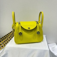 Hermes 檸檬黃TC皮銀mini Lindy