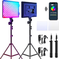 GVM RGB LED Video Lights Photography Lighting Kit, 50W Bi-Color 3200K-5600K Studio Lights, 2-Packs 6