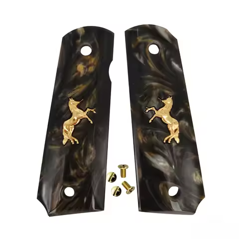 1911 Grips Full Size,Gold Brown pearl with Gold Horse,Fits Colt,Kimber,Springfield,Remington,Rock Is