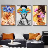 Abstract Portrait Art Posters Women with Flowers On The Head Canvas Oil Painting Singer Wall Art 3F 1007