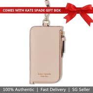 Kate Spade Card case In Gift Box Cameron Card Case Lanyard Warm Vellum Nude Pink Beige # WLRU5450