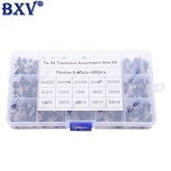 600PCS TO-92 Transistor Assortment Kit - 15 Values x 40pcs NPN & PNP BJT Transistors (Includes 2N222