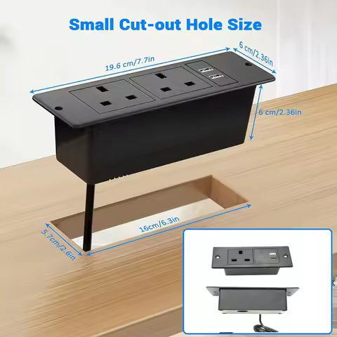 UK Embedded Table Hidden Sockets 2 Outlets 13A 2500W AC110~260V with 2 USB 5v 2.1A Electrical Deskto