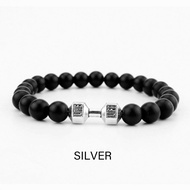 Gelang Batu Pria Wanita Natural Black Onyx Matte Lava Dumbell Lift Live Gym