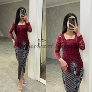 Kebaya Bali Set/Kebaya Bali Panjang Maroon Rok Silver