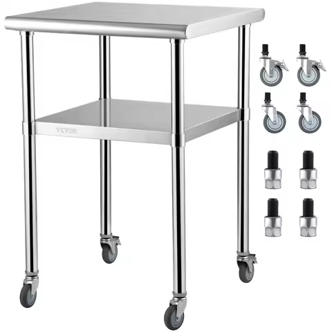 SucceBuy 24 x 24 in Stainless Steel Kitchen Worktable shelves Commercial Work Bench Table with Caste