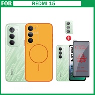 3in1 Redmi 15 Colorful Matte Phone Case for Redmi 15C 14C 13C 13 Privacy Ceramic Frosted Screen Prot