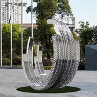 Hotel Luminous Water Feature Ring Hollow Stainless Steel Sculpture Lawn Sculpture Stainless Steel La