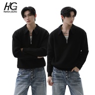 Hatton Gutto COD Stand up collar polo shirt men's autumn new half zip hoodie solid color trendy long