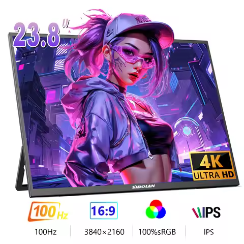 SIBOLAN 23.8" 4K Portable Monitor UHD 3840*2160 100%sRGB External Gaming Screen USB C LS Stand VESA 