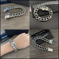 CHROME HEARTS Silver 925 Cross Flower Large Tongue Wide Bracelet Cuban Chain Retro Punk Rock Accesso