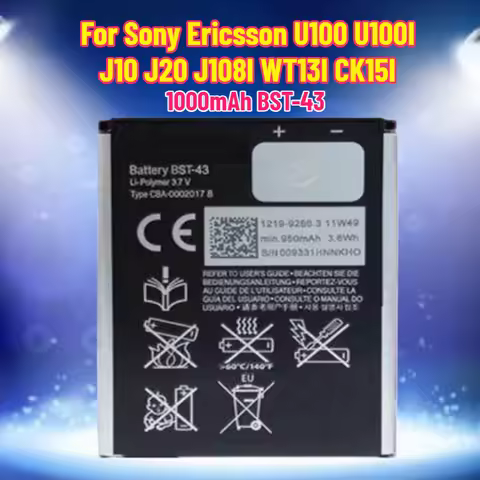 1000mAh BST-43 / BST43 Replacement Battery for Sony Ericsson U100 U100I J10 J20 J108I WT13I CK15I