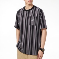KEMEJA Puma Puma Short Sleeve Men's Summer 2021 Striped Shirt T-Shirt Casual Half Sleeve 533203