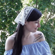 Triangle lace head scarf, sheer hair kerchief with ties, summer bandana handmade