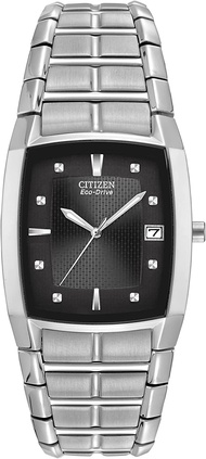 Citizen Eco-Drive Chandler Mens Watch Stainless Steel Weekender Silver Bracelet Black Dial