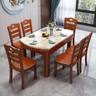 Marble Dining-Table Retractable Dining Table Solid Wood Chinese Style Marble Dining-Table Dining Tab