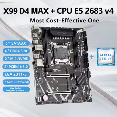 ERYING X99 D4 MAX LGA2011-3 placa mae Kit XEON X99 Dual Completo Motherboard with E5 2683 v4 CPU Pro