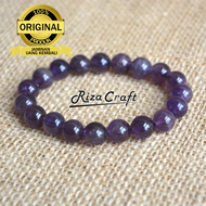 Gelang Batu Akik Pria Wanita Cowok Cewek Alam Kecubung Amethyst Ungu ASLI Natural Kalimantan