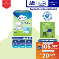 Dr. P Value Level 6 Absorbency Adult Tape Diaper M10/ L9/ XL8 (1 Pack) - 2x Skin Protection with Qui