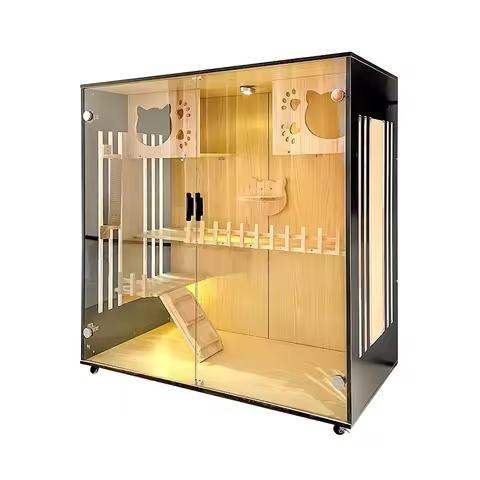 Cat Cage Villa Household Solid Wood Cage IndoorCabinet Cattery House Cat Villa Luxury Large Double-L
