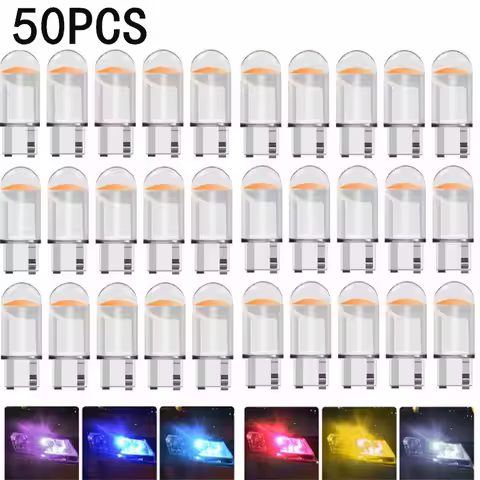 10/50PCS T10 DC 12V Colorful Wedge License Plate Light Bulbs Car LED Canbus Glass COB 6000K Reading 