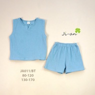 Bộ Đồ Trẻ Em Sát Nách Cotton Muslin Cổ Xẻ Trụ – Bộ Quần Áo Bé Trai Bé Gái Mặc Nhà Mùa Hè – JA011BT
