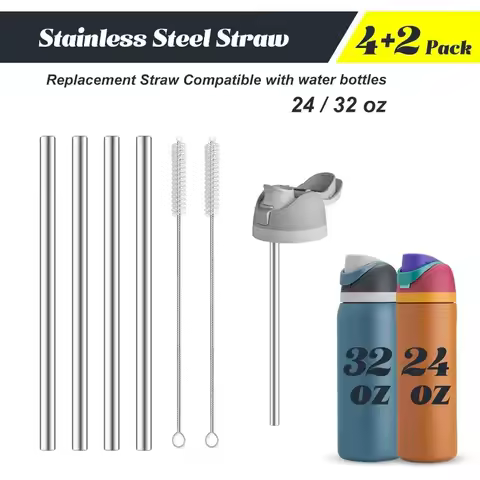 Reusable Stainless Steel Straws for Owala Water Bottle 24 Oz & 32 Oz, Metal Straw Replacement Access