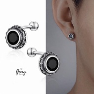 Men's earrings, black stone earrings with round ball handle, unisex (1 piece) KG9 | GEMY JEWELRY