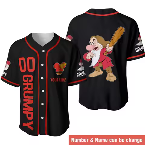 Angry Grumpy Dwarf Baseball Jersey Red Stripes Patterns Disney Baseball Shirt 3d T-shirt Disney Disn