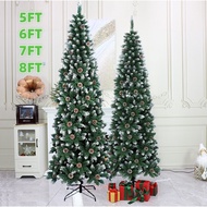 5/6/7/8FT Snow Slim Christmas Tree Encrypt PVC Pencil Xmas Tree Decoration With Pinecone Metal Stand