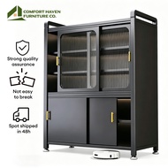 Comfort Haven Furniture Co. Multifunctional Kitchen Storage Cabinet Sliding Door Microwave Oven Rack