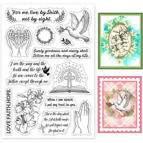 Christian Bible Verse Clear Stamp Religion Dove Silicone Clear Stamp Lilies Rubber Stamps for Scrapb